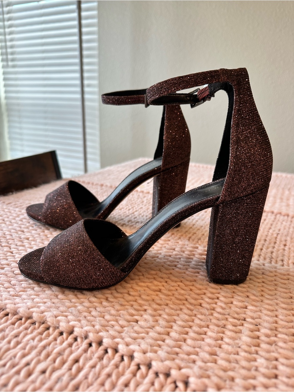 Michael Michael Kors Leela ankle strap chunky block heel purple sparkle sandal 8